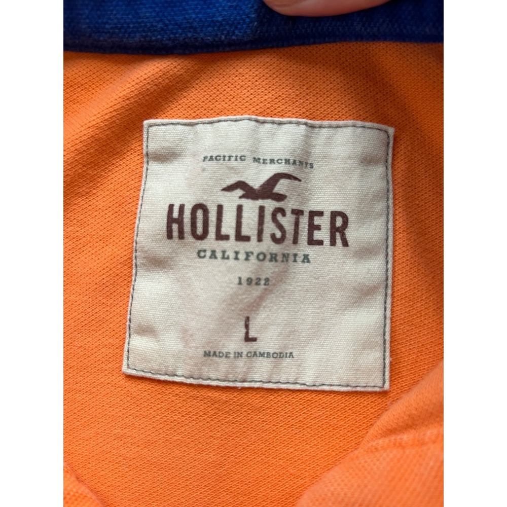 Y2K Hollister Polo Shirt Custom Boards Logo Orange Mens sz L Embroidered 2000's - Picture 7 of 16